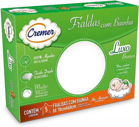 FRALDA LUXO BRANCA COM ACABAMENTO – PACOTE COM 5 UNIDADES CREMER FUTURISTA