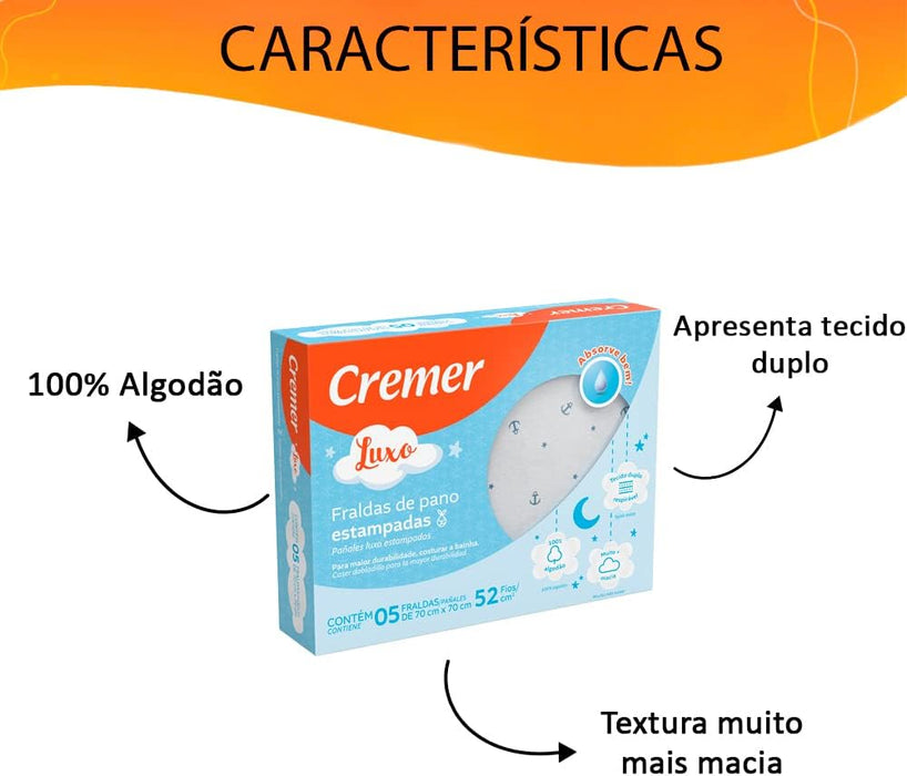 FRALDA LUXO ESTAMPADA – PACOTE COM 5 UNIDADES CREMER FUTURISTA